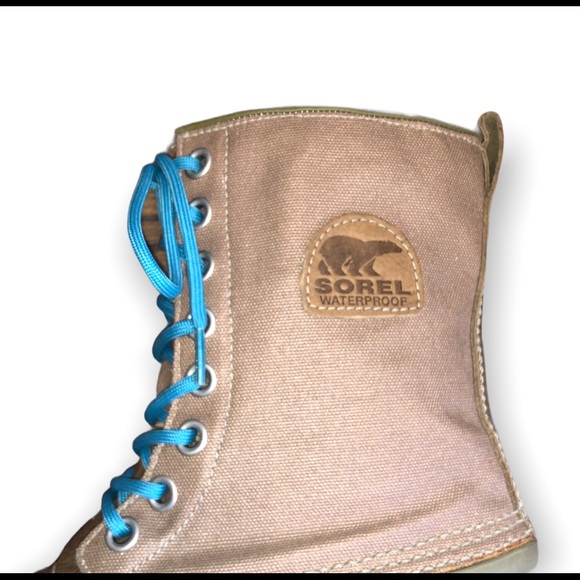 Sorel 1964 Premium Canvas Mid-Calf Waterproof Boots with Turquoise Laces - Picture 9 of 16
